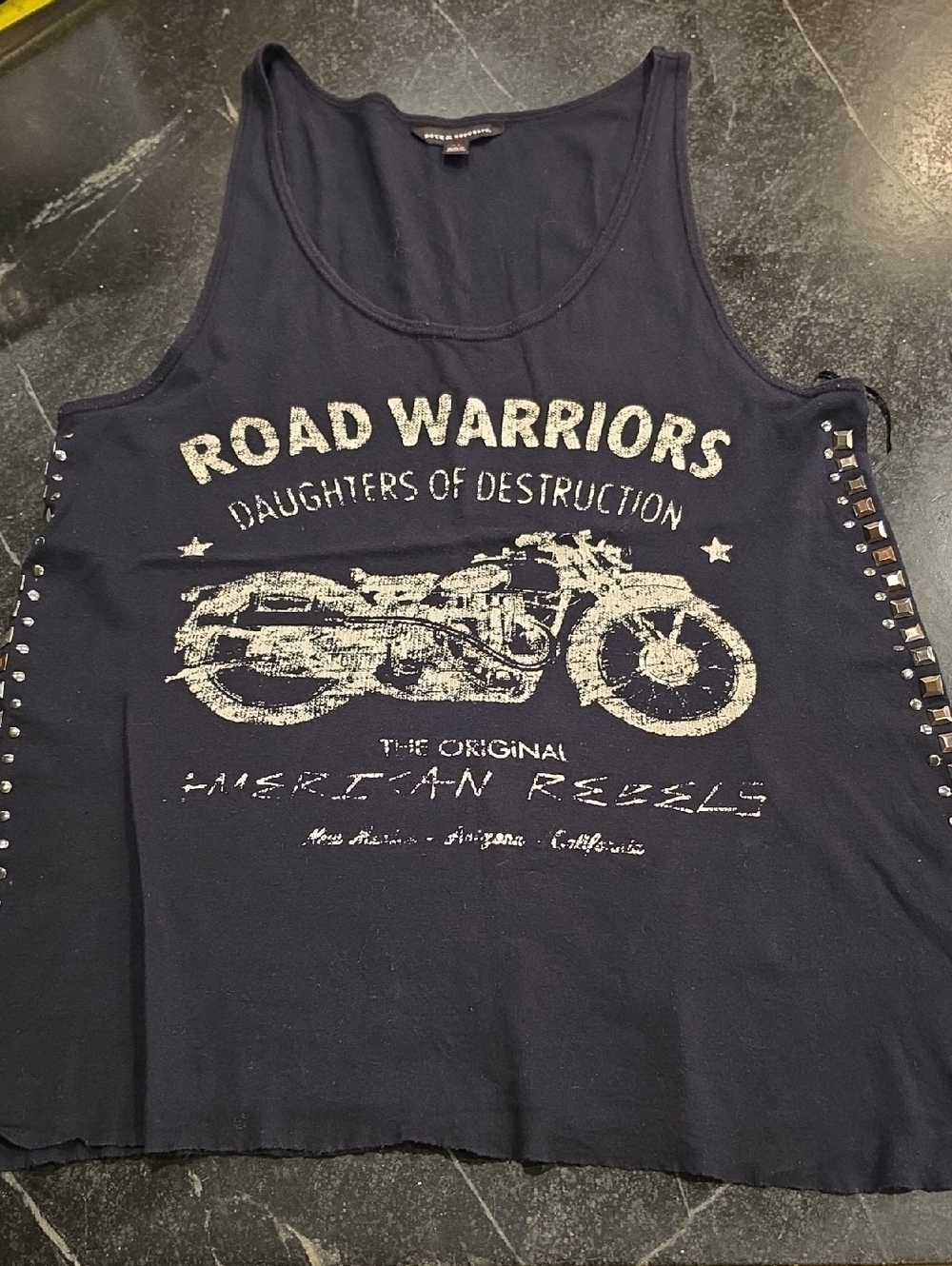 Rock and Republic Road Warriors Black Tank Top With Stud Details XL EUC